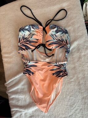 PINK Victoria’s Secret Peach Palm Print Cutout One Piece Size S
